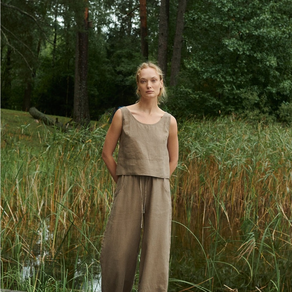 Linenfox Tan Wide Leg pants only cacao color linen wide leg pants